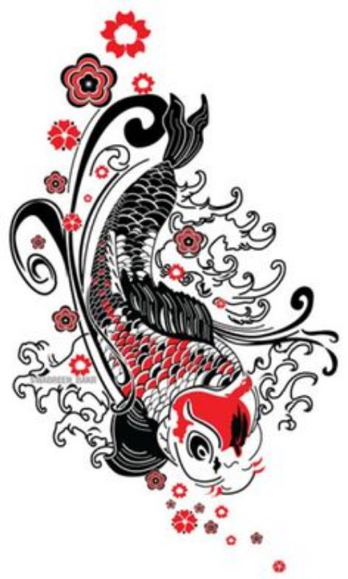 Black And Red Carp Fish Tattoos Design